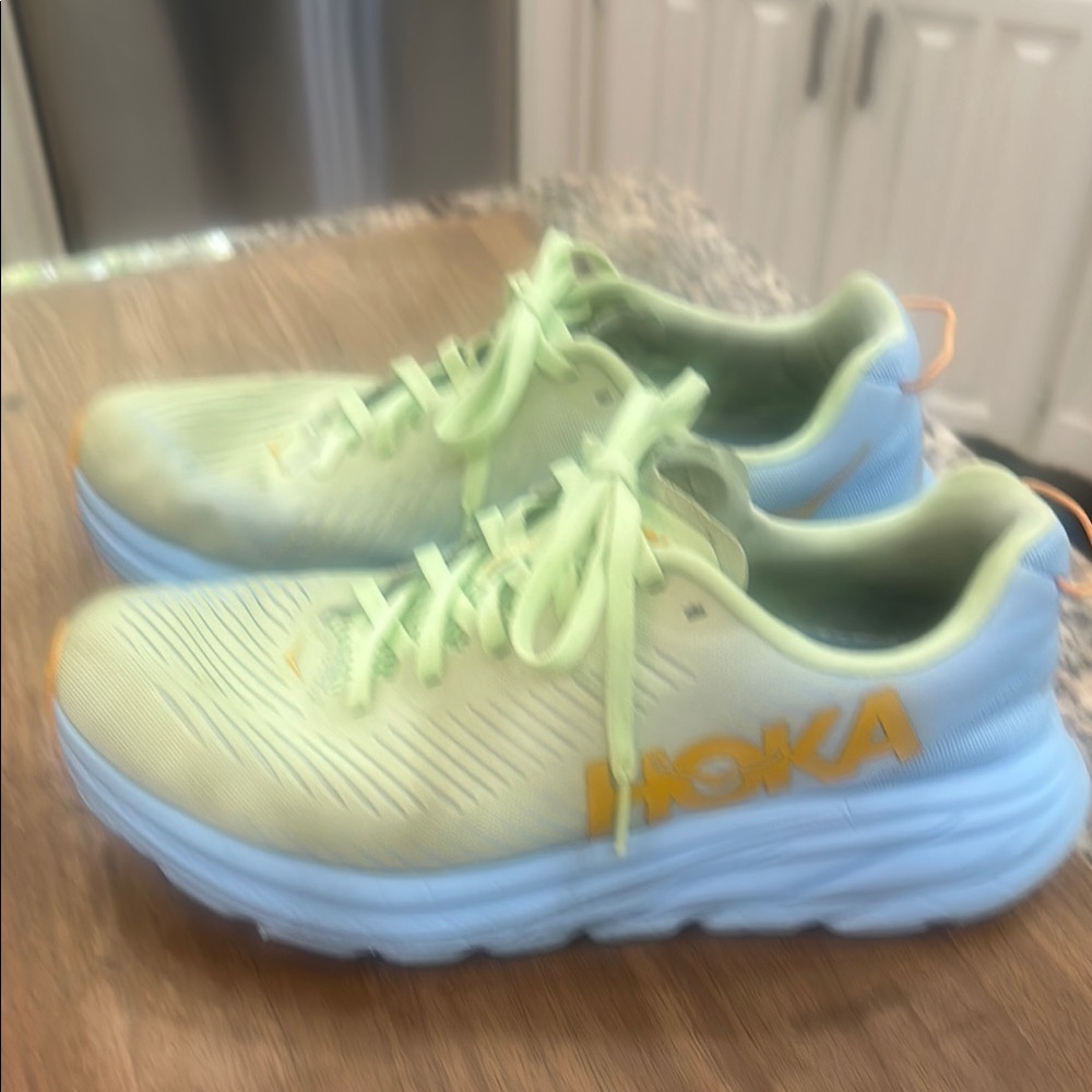 Hoka Athletic Shoes Yellow and Blue Mesh Uppers